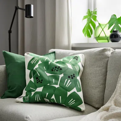 Ikea Underblomma Cushion Cover, White/green, 20x20 "