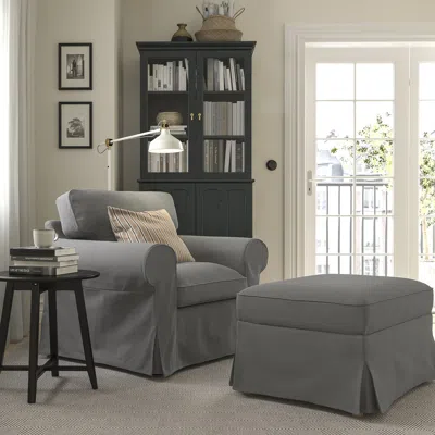Ikea Uppland Armchair And Ottoman, Hakebo Dark Gray