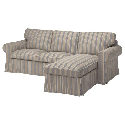 Ikea Uppland Cover For 3-seat Sofa With Chaise Lounge, Karlshov Beige/multicolor In Gray