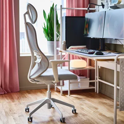 Ikea Utklassning Gaming Chair, Gräsnäs Gray/white, Depth: 24 "
