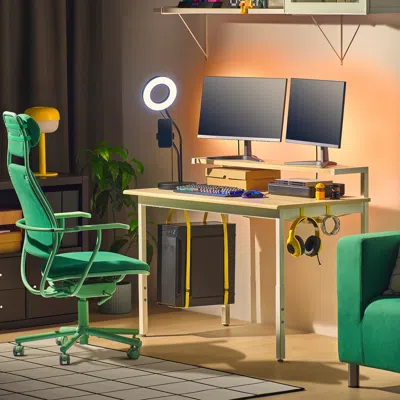 Ikea Utvisning Gaming Desk With Shelf, Ash Effect/white, 47 1/4x23 5/8 "