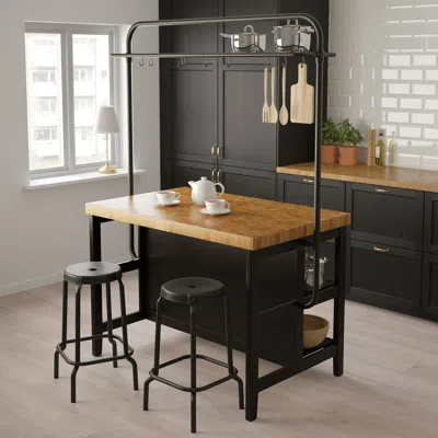 Ikea Vadholma Rack For Kitchen Island, Black, Shelf Depth: 12 5/8 "