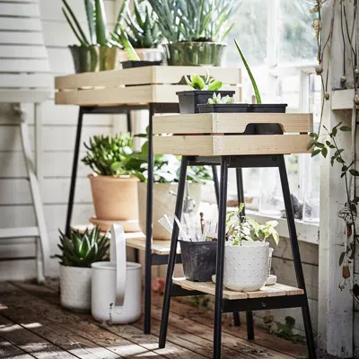 Ikea Vaniljstång Plant Stand, Pine/black, 21 ¾ " In Multi