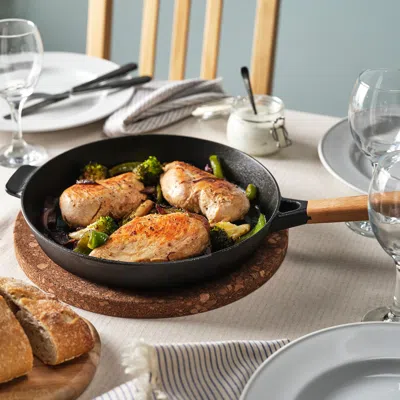 Ikea Vardagen Frying Pan, Cast Iron/beech, 10 " In Black