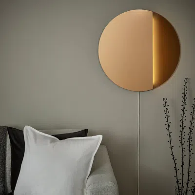 Ikea Varmblixt Led Wall/mirror Lamp, Dimmable/bronze Color Round, Diameter: 21 5/8 " In Brown