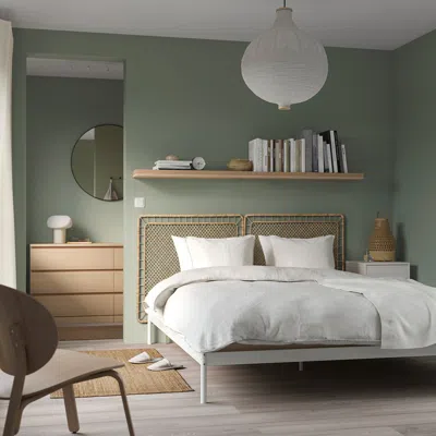 Ikea Vevelstad Bed Frame With 2 Headboards, Handmade Rattan, Queen