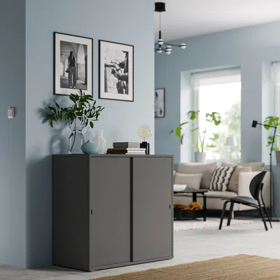 Ikea Vihals Cabinet With Sliding Doors, Dark Gray, 37 3/8x18 1/2x35 3/8 "