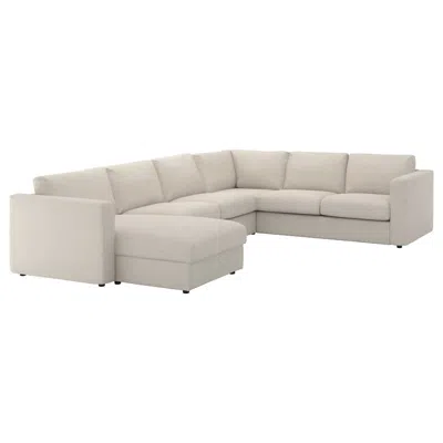 Ikea Vimle Cover Corner Sofa, 5-seat With Chaise, Gunnared Beige In Brown