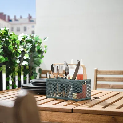 Ikea Vimpelfisk Cutlery Holder, Bamboo/gray-turquoise, Length: 9 "