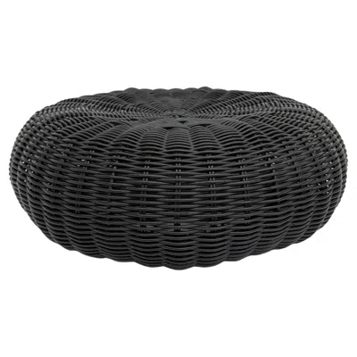 Pre-owned Ikea Vintage  Black Woven Plastic Footstool Round Pouf Ottoman 1980s