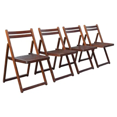 Pre-owned Ikea Vintage Original 1980s  Folding Chairs, Model Robban, Set Of 4 In Brown