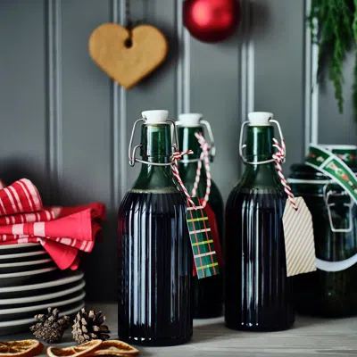 Ikea Vinterfint Christmas Bottle With Stopper, Glass Green, 17 oz