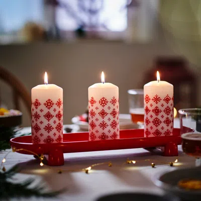 Ikea Vinterfint Christmas Candle Dish, Red, 17x5x1 3/4 "