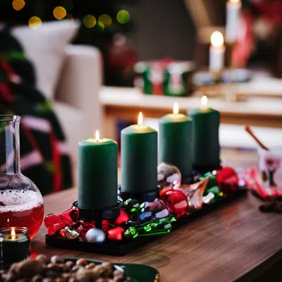 Ikea Vinterfint Christmas Candle Holder, For 4 Candles Black, 21 ¼x6x3 " In Green