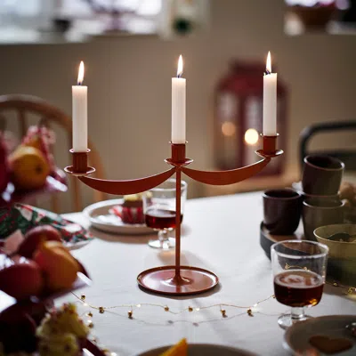 Ikea Vinterfint Christmas Candlestick, For 3 Candles Red, 9 ½ "