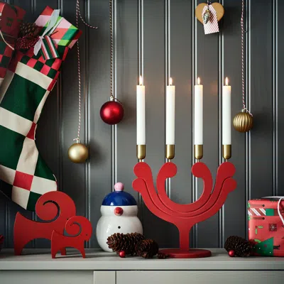 Ikea Vinterfint Christmas Candlestick, For 4 Candles Red, 11 "