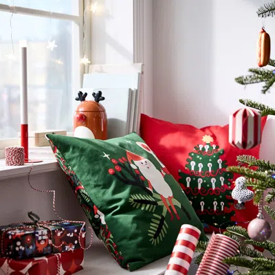 Ikea Vinterfint Christmas Cushion Cover, Christmas Tree Red, 20x20 " In Multi