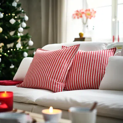Ikea Vinterfint Christmas Cushion Cover, Stripe Red/white, 20x20 "