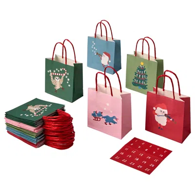 Ikea Vinterfint Christmas Gift Bag, Mixed Patterns, 4x4 " In Multi