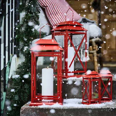 Ikea Vinterfint Christmas Lantern For Pillar Candle, In/out, Bright Red, 17 ¼ "