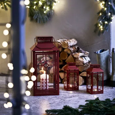 Ikea Vinterfint Christmas Lantern For Pillar Candle, In/out, Red, 17 ¼ " In Multi