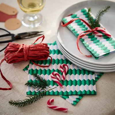 Ikea Vinterfint Christmas Paper Napkin, Stripe/green/white, 13x13 "