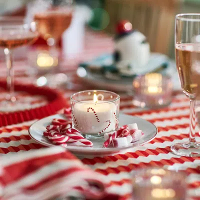 Ikea Vinterfint Christmas Scented Candle In Glass, Candy Cane White, 20 Hr In Multi