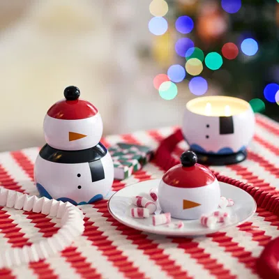 Ikea Vinterfint Christmas Scented Candle In Tin, Set Of 2, Snowman Candy Cane/white, Diameter: 4 ½ " In Multi