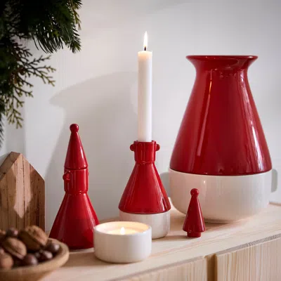 Ikea Vinterfint Christmas Tealight And Candle Holder, White/red, 9 "