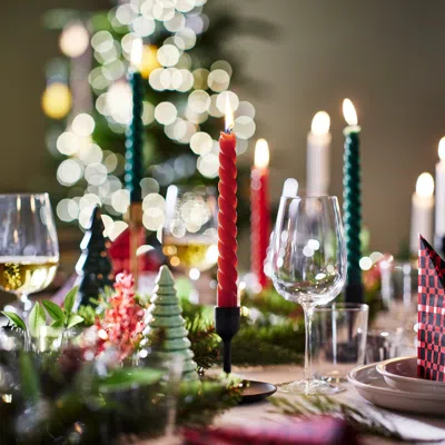 Ikea Vinterfint Christmas Unscented Taper Candle, Twisted Red/green, 9 ¾ " In Multi