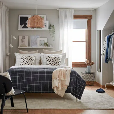 Ikea Vitklöver Comforter Set, White Black/check, Full/queen