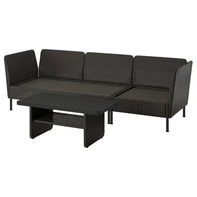 Ikea Vittskär 3-seat Conversation Set, Outdoor/plastic Rattan Dark Gray, Sofa Width: 101 5/8 "