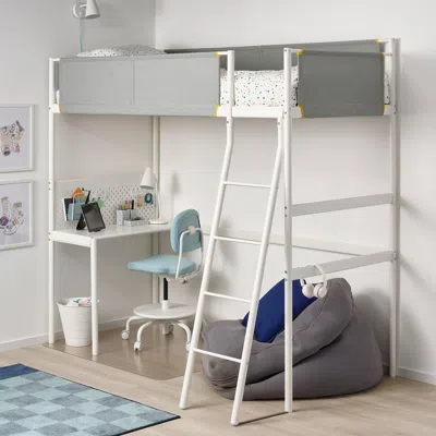 Ikea Vitval Loft Bed Frame With Desk Top, White/light Gray, Twin