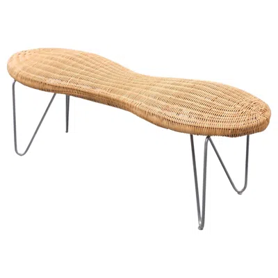 Pre-owned Ikea Wicker Peanut Stool With Folding Metal Legs, Mid-century Modern In Sand