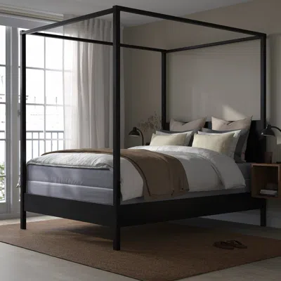 Ikea Yttervåg Four-poster Bed Frame, Black/wood, King