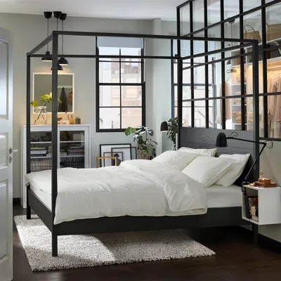 Ikea Yttervåg Four-poster Bed Frame, Black/wood, King