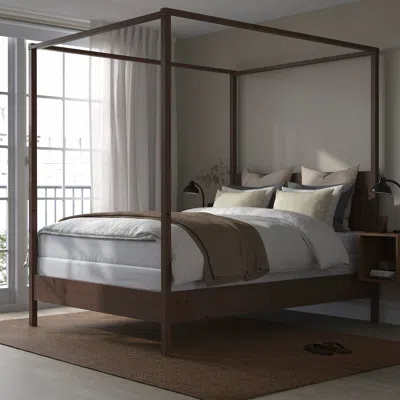 Ikea Yttervåg Four-poster Bed Frame, Gray-brown/wood, King