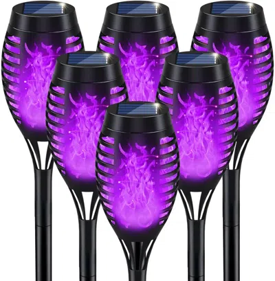 Ikeeruic Halloween Decorations Outdoor, Purple Halloween Solar Lights With Flickering Flame, Solar Torch Ligh