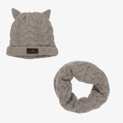 Ikks Babies'  Girls Grey Knitted Hat Set In Gray