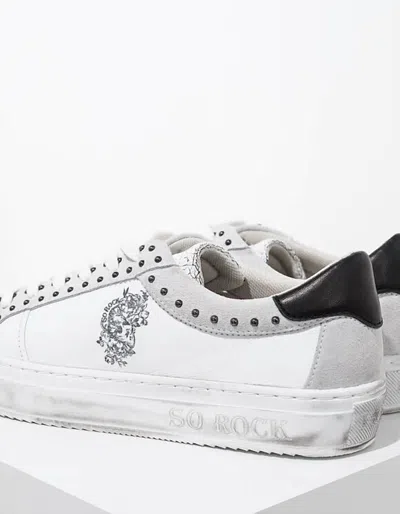 Ikks So Rock Graphic Leather Studded Sneakers In White