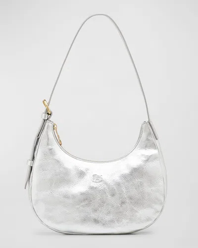 Il Bisonte Belcanto Metallic Leather Shoulder Bag In Silver