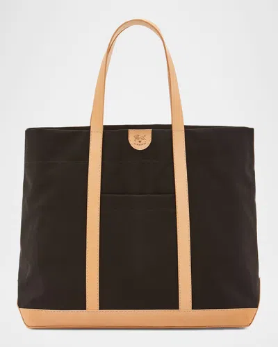 Il Bisonte Caramella Large Canvas Shopper Tote Bag In Black / Natural