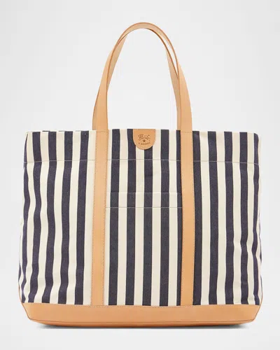 Il Bisonte Caramella Large Canvas Shopper Tote Bag In Marine Stripe