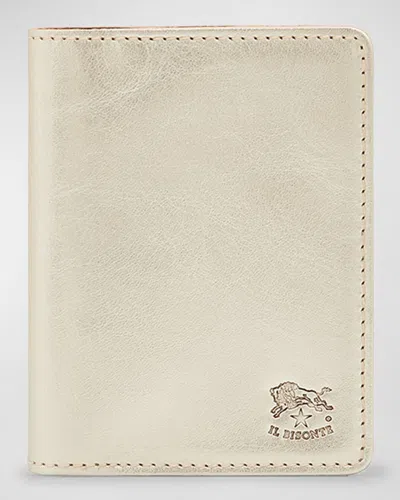 Il Bisonte Classic Bifold Leather Card Case In Silver