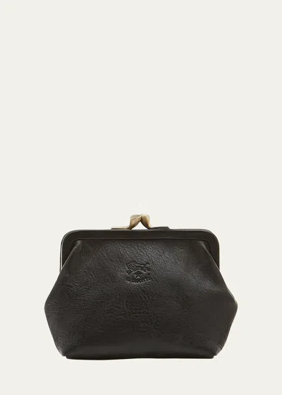 Il Bisonte Classic Leather Coin Case In Black