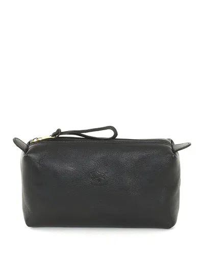 Il Bisonte Classic Leather Zip Pouch In Black