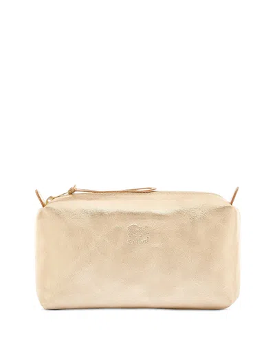 Il Bisonte Classic Leather Zip Pouch In Neutral