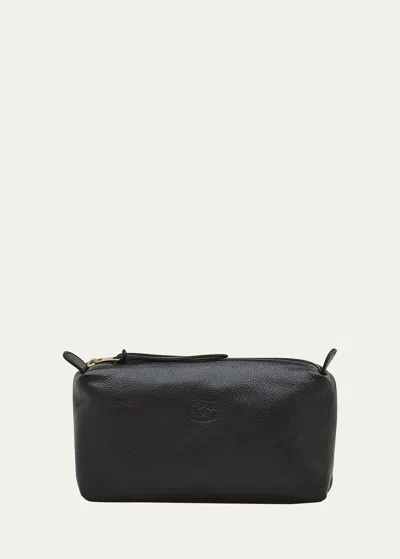Il Bisonte Classic Zip Leather Cosmetic Bag In Black