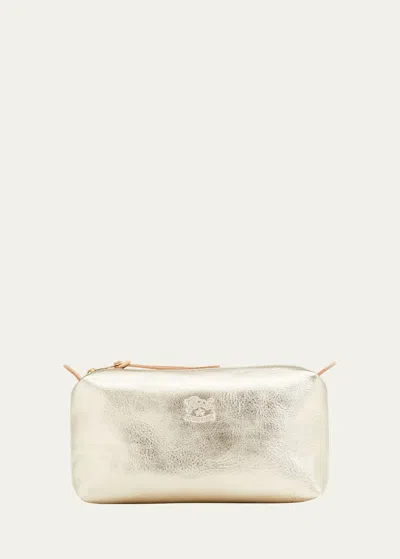 Il Bisonte Classic Zip Leather Cosmetic Bag In Champagne