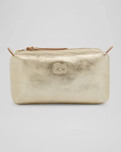 Il Bisonte Classic Zip Leather Cosmetic Bag In Neutral